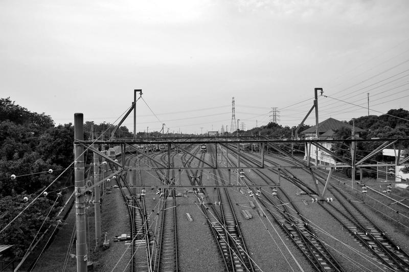 Railway tracks dividing at a junction