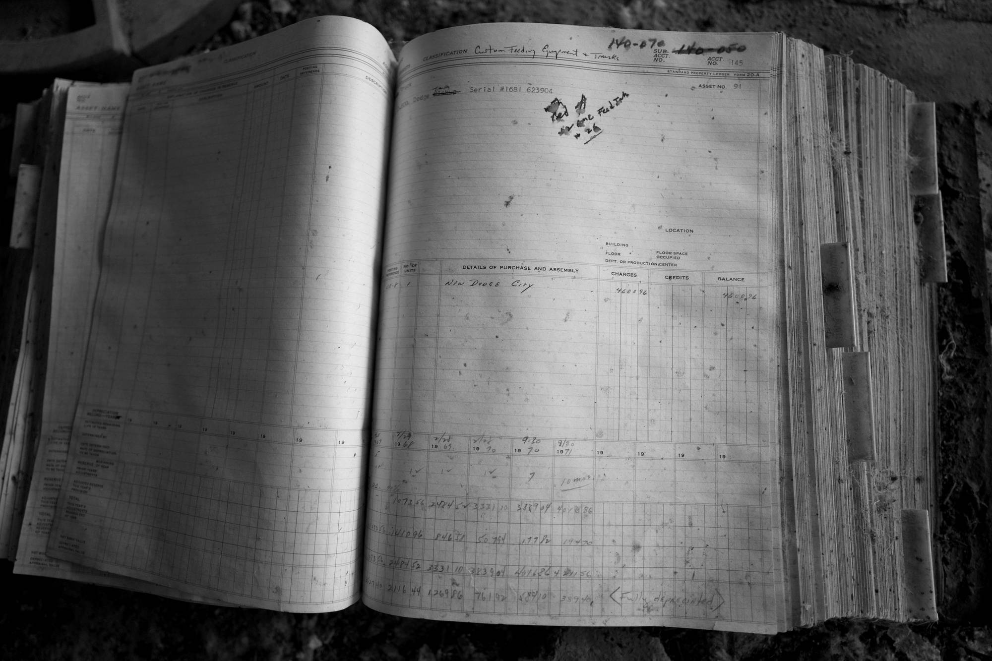 An open accounting ledger filled with entries